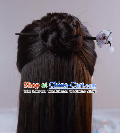 China Traditional Hair Accessories Cheongsam Pink Flower Hairpin Hanfu Wood Hair Stick