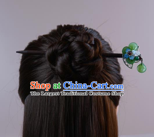 China Cheongsam Green Flower Hairpin Hanfu Wood Hair Stick Traditional Hair Accessories