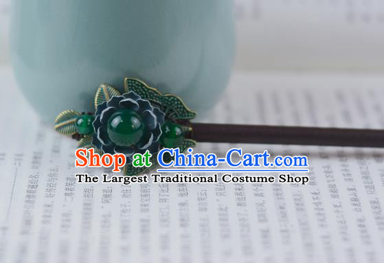 China Classical Cheongsam Green Bead Hairpin Traditional Hair Accessories Wood Hair Stick