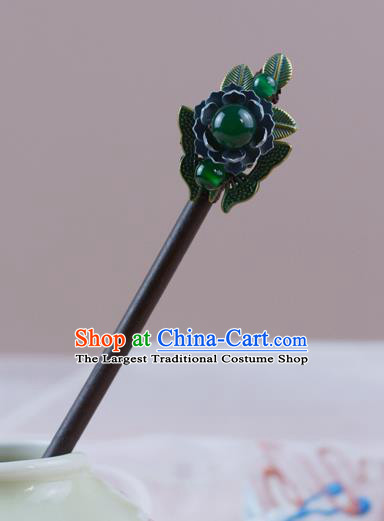 China Classical Cheongsam Green Bead Hairpin Traditional Hair Accessories Wood Hair Stick