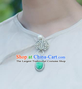 Chinese Traditional Jadeite Collar Accessories Cheongsam Brooch Jewelry Handmade Silver Breastpin Pendant