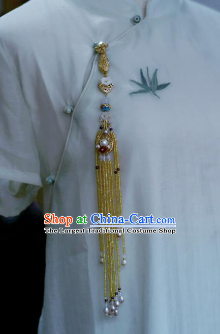 Chinese Traditional Collar Accessories Cheongsam Brooch Jewelry Yellow Beads Tassel Pendant Handmade Breastpin