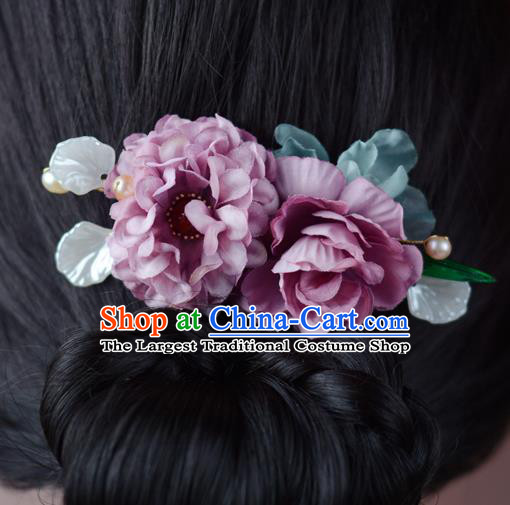 China Classical Cheongsam Lilac Silk Flowers Hair Comb Traditional Hair Accessories Hairpin