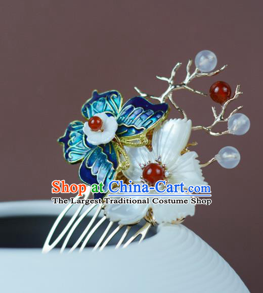 China Classical Cheongsam Shell Butterfly Hair Comb Traditional Hair Accessories Blueing Butterfly Hairpin