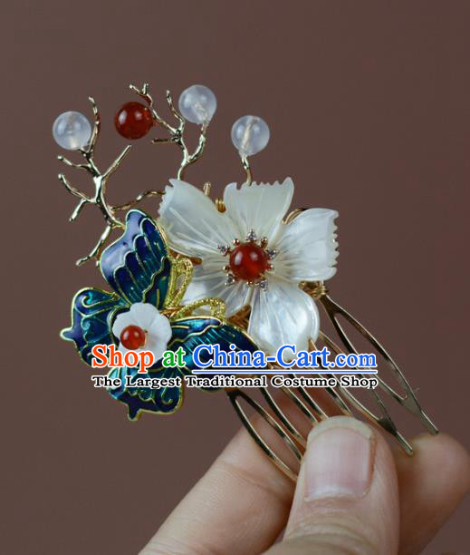 China Classical Cheongsam Shell Butterfly Hair Comb Traditional Hair Accessories Blueing Butterfly Hairpin