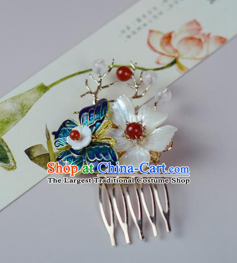 China Classical Cheongsam Shell Butterfly Hair Comb Traditional Hair Accessories Blueing Butterfly Hairpin