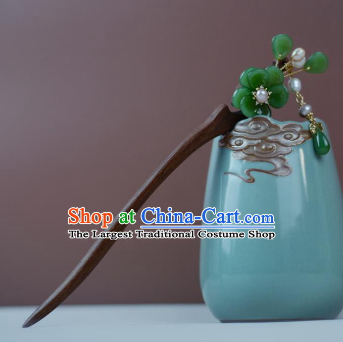 China Classical Cheongsam Green Plum Tassel Hair Stick Traditional Hair Accessories Wood Hairpin