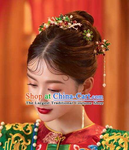 China Traditional Wedding Bride Hair Jewelry Handmade Xiuhe Suit Hair Accessories Hair Comb and Hairpins Full Set