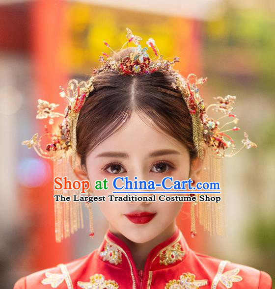 China Handmade Xiuhe Suit Bride Hair Accessories Hairpins Hair Comb Traditional Wedding Headwear Complete Set