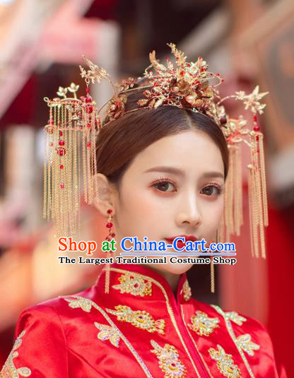 China Handmade Tassel Phoenix Coronet Bride Hair Crown Traditional Wedding Hair Accessories