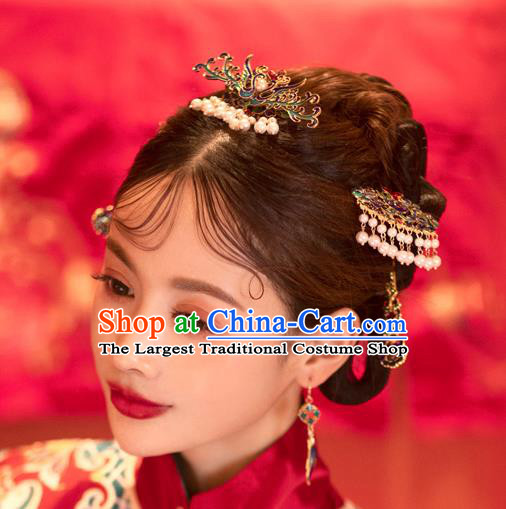 China Traditional Ming Dynasty Wedding Bride Hair Jewelry Handmade Xiuhe Suit Hair Accessories Hair Comb and Hairpins Full Set