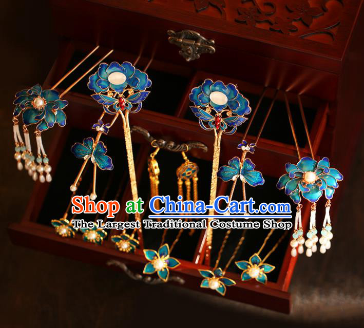 China Traditional Handmade Xiuhe Suit Hair Accessories Hair Comb and Hairpins Ming Dynasty Wedding Bride Hair Jewelry Full Set