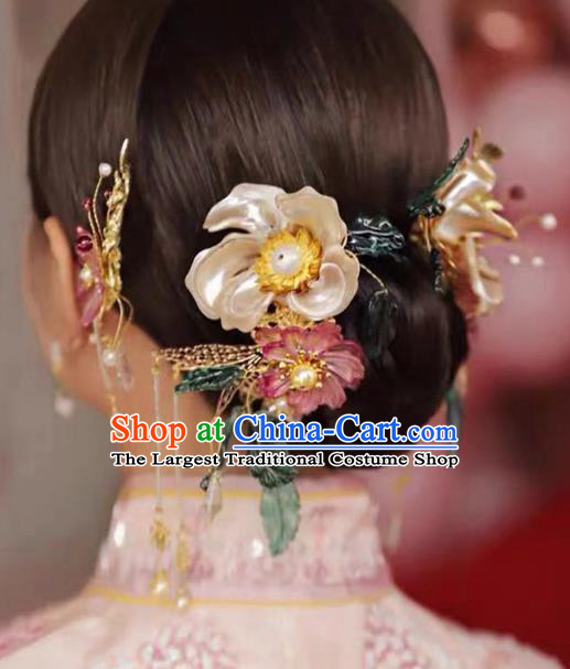 China Handmade Xiuhe Suit Hair Accessories Wedding Bride Hair Jewelry Traditional Flower Hairpins Hair Sticks Full Set
