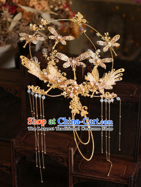 Chinese Traditional Wedding Accessories Handmade Bride Golden Round Fan