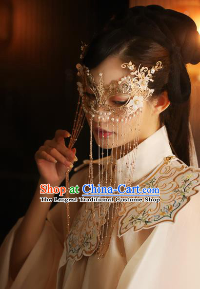 Chinese Traditional Wedding Bride Accessories Handmade Golden Tassel Face Mask