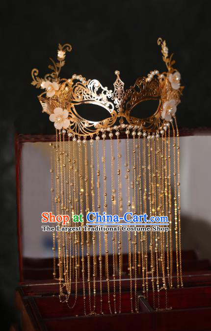 Chinese Traditional Wedding Bride Accessories Handmade Golden Tassel Face Mask