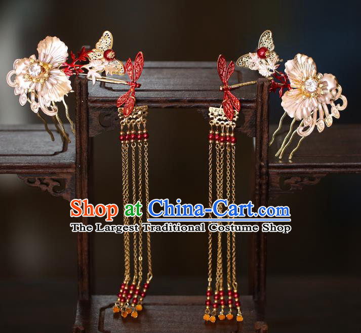 China Traditional Wedding Hair Accessories Bride Hair Combs and Tassel Hairpins Hair Sticks