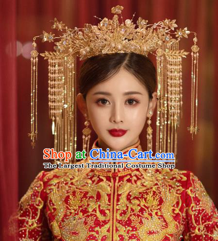 China Traditional Wedding Xiuhe Suit Hair Accessories Handmade Bride Deluxe Phoenix Coronet