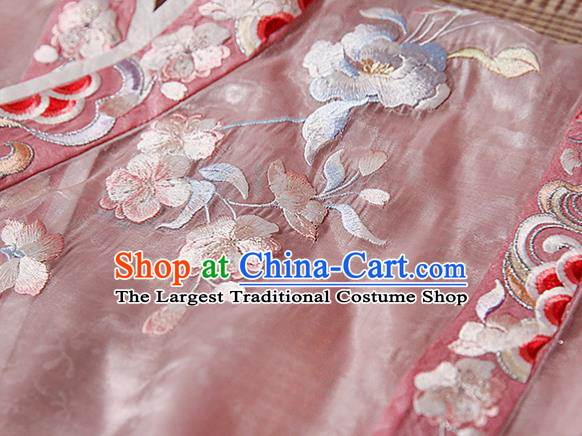 China Jin Dynasty Palace Beauty Costume Ancient Princess Historical Clothing Traditional Embroidered Pink Hanfu Dress