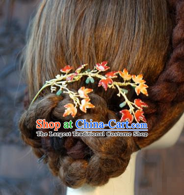 China Bride Maple Leaf Hair Stick Hair Accessories Traditional Wedding Xiuhe Suit Hairpins