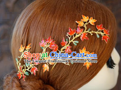 China Bride Maple Leaf Hair Stick Hair Accessories Traditional Wedding Xiuhe Suit Hairpins