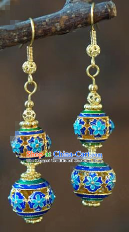 Top Grade China Qing Dynasty Bride Jewelry Accessories Ancient Court Empress Cloisonne Earrings