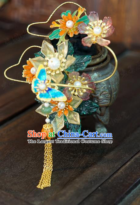 China Traditional Bride Hairpin Blueing Butterfly Hair Stick Wedding Xiuhe Suit Hair Accessories