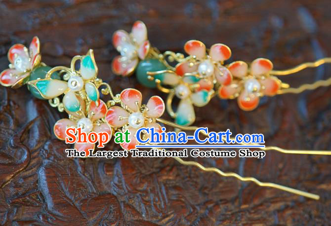 China Traditional Bride Red Plum Hairpin Xiuhe Suit Hair Accessories Wedding Blue Butterfly Hair Stick