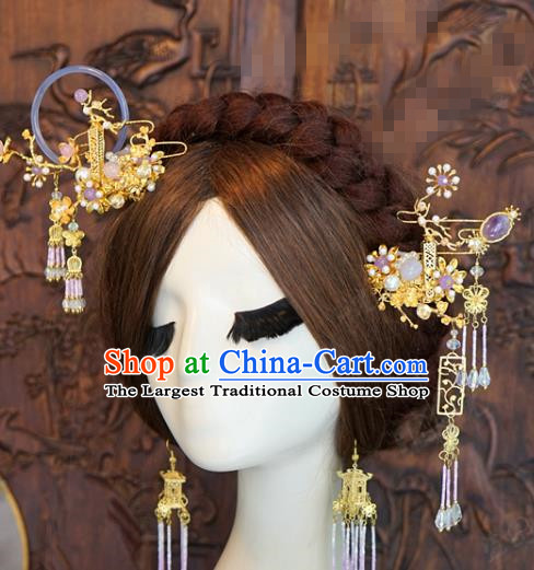 China Traditional Wedding Hair Accessories Ancient Bride Hairpins and Earrings Complete Set