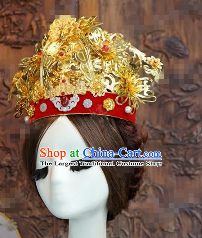 China Traditional Court Golden Phoenix Coronet Ancient Bride Deluxe Hair Accessories Song Dynasty Wedding Hairpins Earrings Full Set