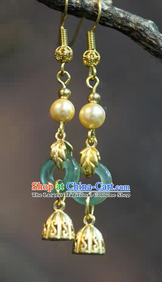 Top Grade China Ancient Bride Jade Earrings Hanfu Accessories Qing Dynasty Imperial Consort Ear Jewelry