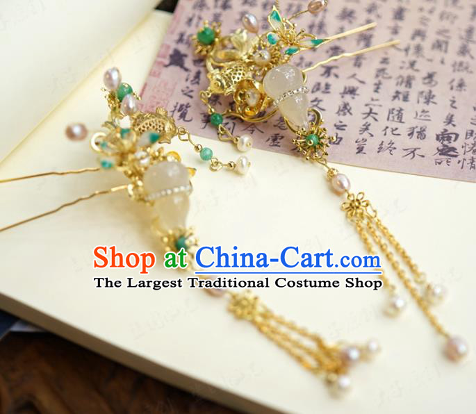 China Traditional Ancient Wedding Bride Hair Accessories Jade Hair Comb Tassel Hairpins Hair Sticks Full Set
