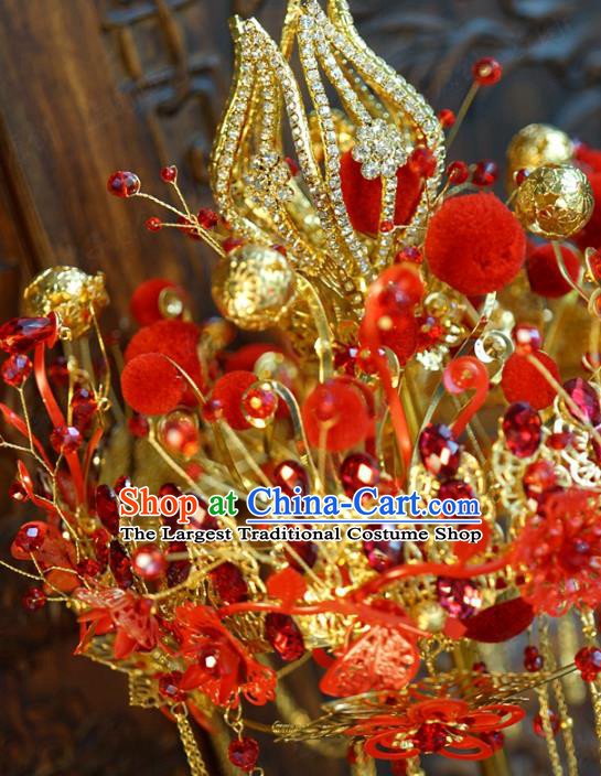 Chinese Traditional Handmade Wedding Red Plum Blossom Scepter Ancient Bride Props