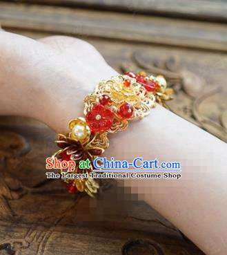 Chinese Handmade Wedding Bracelet Traditional Wedding Jewelry Accessories Ancient Bride Golden Bangle
