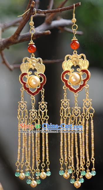 Top Grade Yellow Beads Tassel Earrings Traditional Accessories China Ancient Court Empress Ear Jewelry
