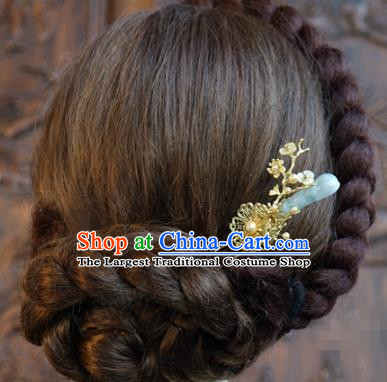 China Ancient Palace Golden Plum Hair Stick Traditional Xiuhe Suit Hair Jewelry Accessories Qing Dynasty Jade Hairpins