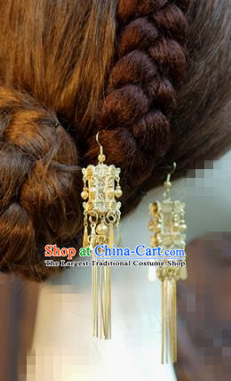 Top Grade Golden Palace Lantern Earrings Traditional Accessories China Ancient Court Empress Pearls Ear Jewelry
