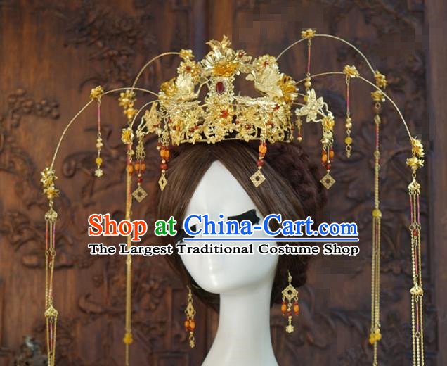 China Ancient Bride Xiuhe Suit Headpieces Traditional Wedding Hair Accessories Golden Phoenix Coronet Full Set
