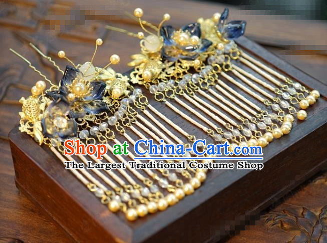 China Ancient Queen Hair Crown and Tassel Hairpins Traditional Xiuhe Suit Headdress Wedding Bride Hair Accessories