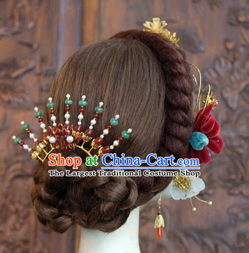 China Ancient Qing Dynasty Court Lady Hair Accessories Traditional Wedding Xiuhe Suit Hairpins Hair Crown Complete Set