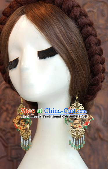 Top Grade Ancient Bride Cloisonne Earrings China Traditional Hanfu Accessories Jade Beads Tassel Ear Jewelry