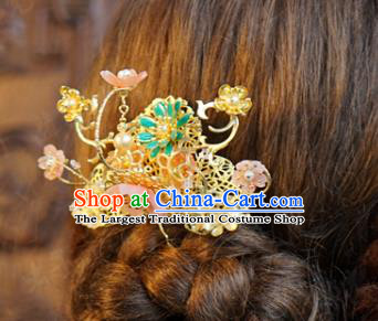 China Traditional Wedding Hair Accessories Ancient Bride Golden Hair Comb and Tassel Hairpins Xiuhe Suit Headdress