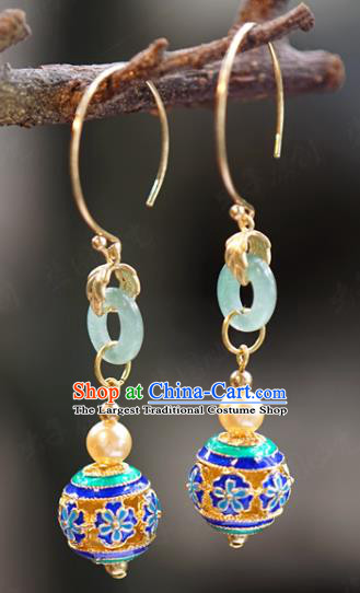 Top Grade China Cloisonne Ear Jewelry Traditional Hanfu Accessories Ancient Qing Dynasty Court Jade Earrings