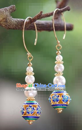 Top Grade Qing Dynasty Empress Earrings Traditional Pearls Accessories China Ancient Queen Ear Jewelry