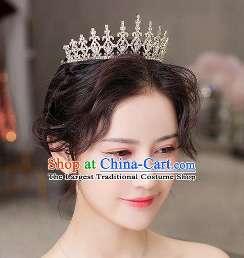 European Queen Crystal Hair Clasp Handmade Wedding Bride Hair Accessories Baroque Golden Royal Crown