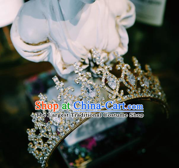 European Queen Crystal Hair Clasp Handmade Wedding Bride Hair Accessories Baroque Golden Royal Crown