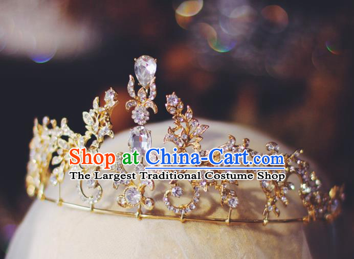 Handmade Baroque Bride Headwear European Wedding Golden Royal Crown Court Retro Hair Accessories