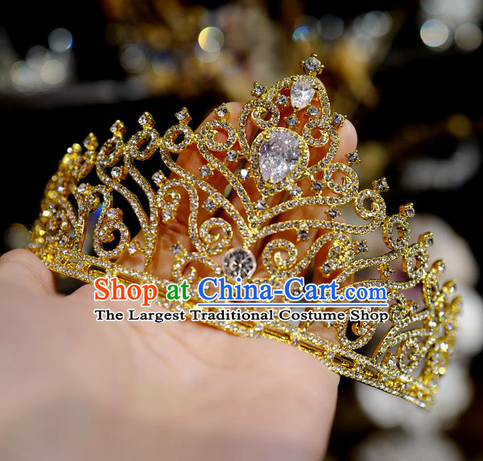 European Wedding Bride Golden Hair Clasp Handmade Court Hair Accessories Baroque Crystal Royal Crown