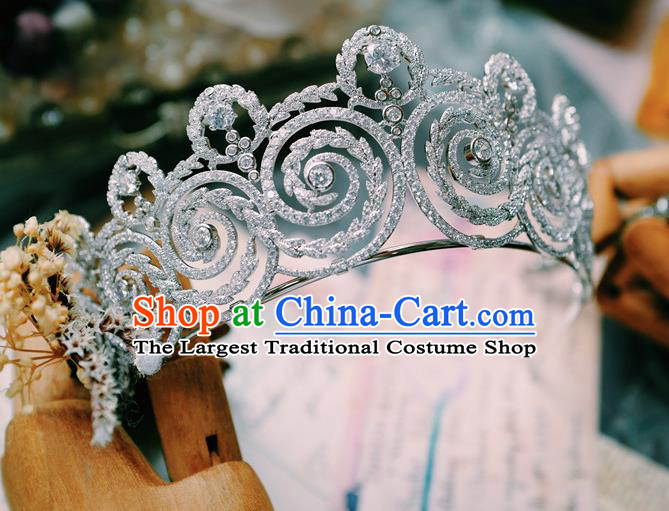 Baroque Zircon Royal Crown European Princess Headwear Handmade Wedding Luxury Jewelry Accessories