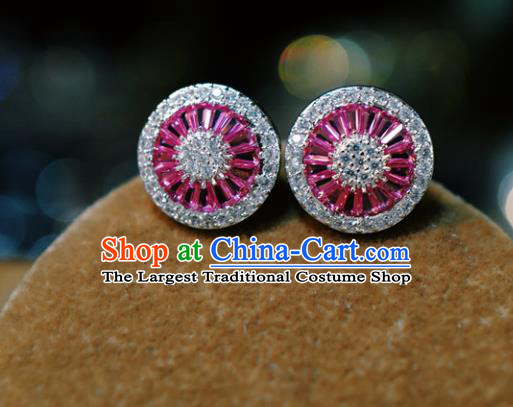 Top Grade Baroque Bride Rosy Crystal Ear Jewelry European Zircon Earrings Accessories